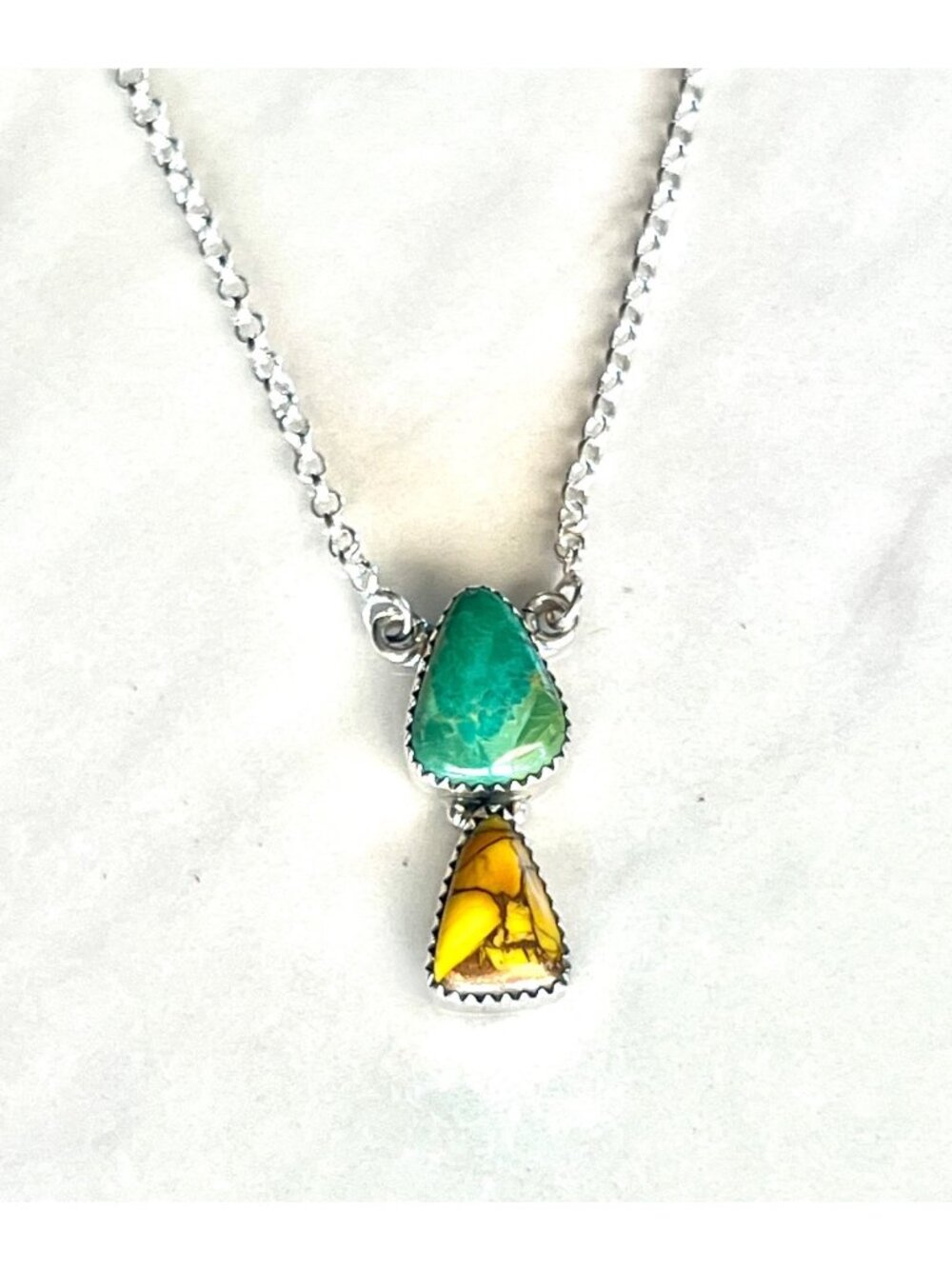 Turquoise & Honey Dahlia Pendant Necklace With Sterling Silver Chain
